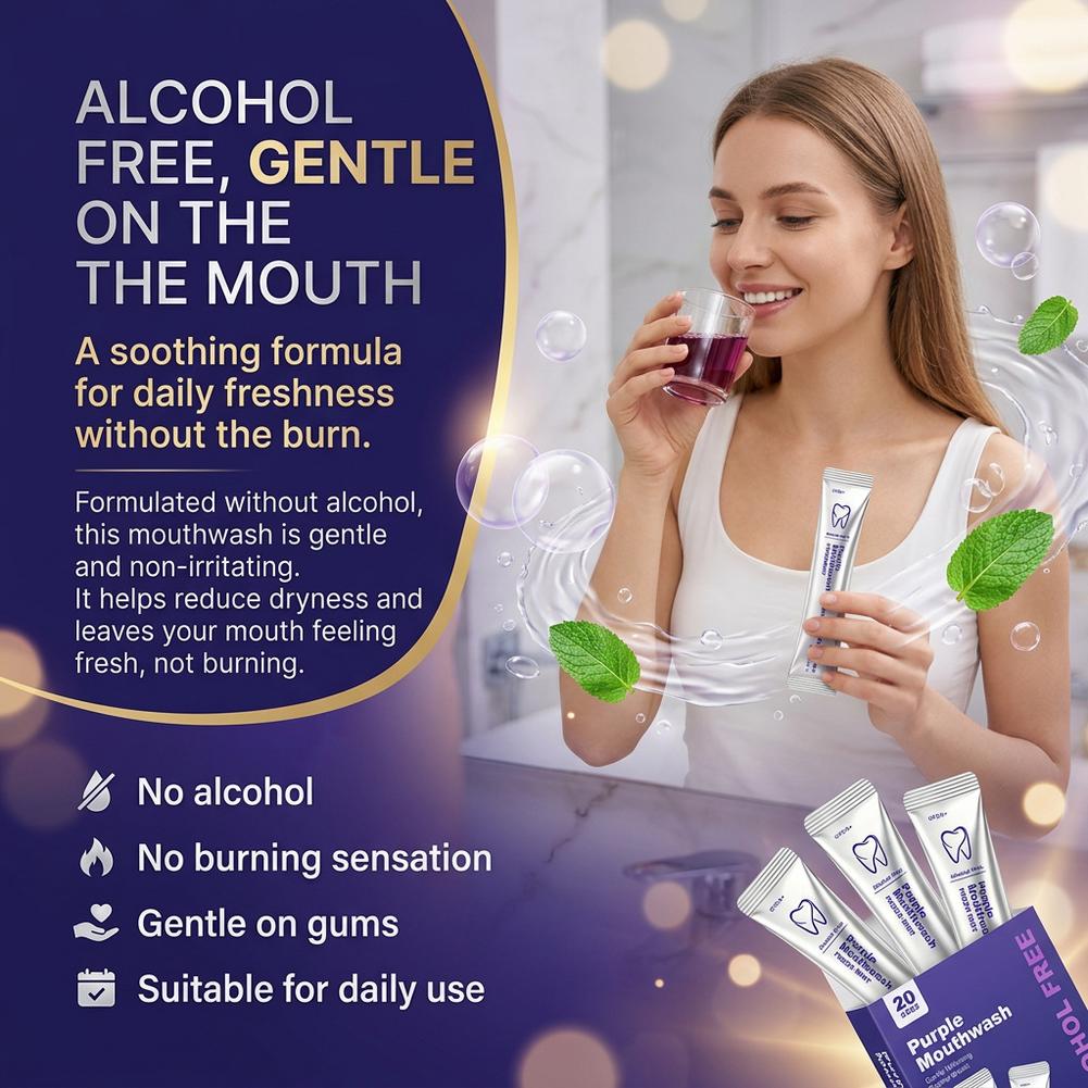 Paarse mondspoelmiddel voor he - Teeth Whitening Mouthwash recensie en prijs